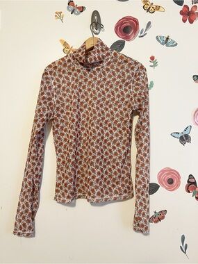 Levi's Rust Floral Mesh Long-Sleeve Turtleneck Top L